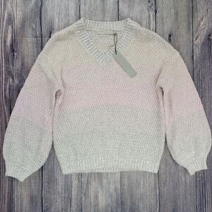 One Grey Day V Neck Cashmere Blend Ombre Knit Sweater